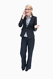 Happy businesswoman on mobile phone