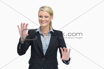 Smiling business woman presenting