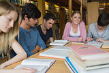 Students in the library studying together