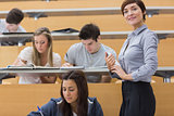 Students working in lecture hall