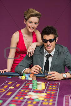 Couple smiling at the table
