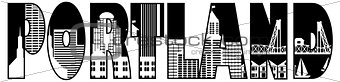 Portland City Skyline Text Outline Illustration