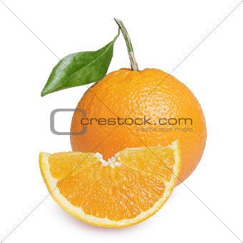 ripe round orange with slice