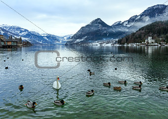 Alpine winter lake view