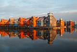 colorful buildings at Reitdiephaven in morning sunlight
