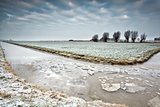 ice on frozen river in Dutch farmland