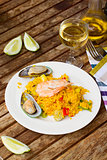 Dining with seafood paella