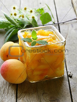 Peach (apricot) jam in a glass jar