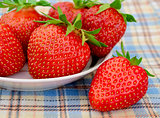 Fresh Strawberries in a White Plate on a Picnic Tablecloth