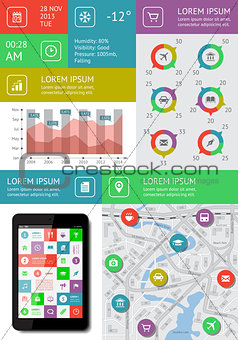 Infographics and web elements featuring flat design. EPS10 vector illustration.