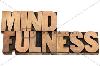 mindfulness word in wood type