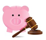 Law gavel and piggy bank illustration design