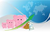 Savings concept with piggy banks chart
