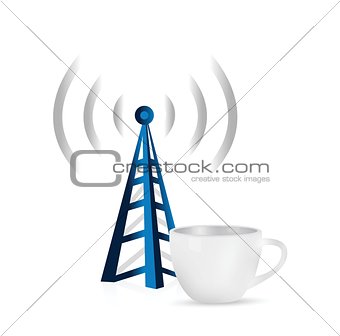 internet tower coffee mug concept illustration