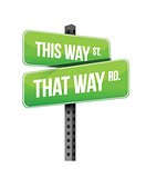 this way, that way road sign illustration