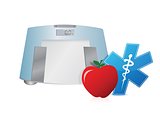 Healthy food and weight scale, illustration