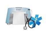 doctor symbol and weight scale, illustration