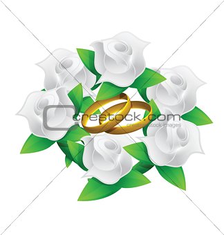 flower and rings wedding bouquet illustration