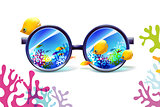 coral reef in sunglasses on a white background