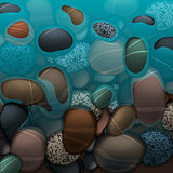 Sea water and pebbles stones, vector Eps10 illustration.