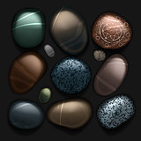 Stones pebble collection isolated on black, vector Eps10 image.