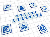 online learning and internet signs in white blocks