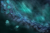 Jellyfish and abstract in turquoise