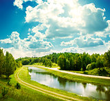 Summer Landscape with River and Clouds
