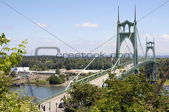 St Johns Bridge with Traffic Over Willamette River