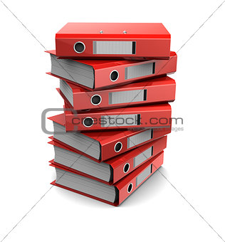 pile of red binder folders