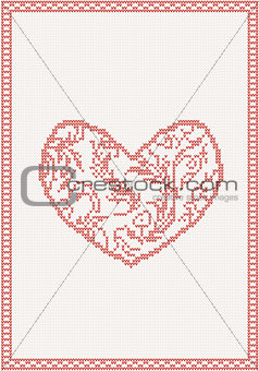 Knitted vector background with red heart