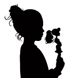 toddler child holding her toy baby silhouette vector