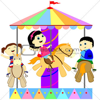 children on the carousel