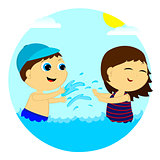 children splash in the water