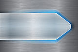 Brushed metal arrow with blue laser light on brushed metallic ba