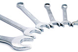 Set of metal tools on a white background