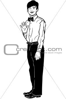sketch of a guy in a white shirt, bow tie