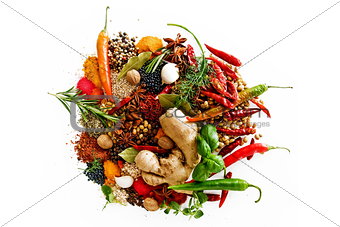 arrangement of spices on a white background