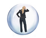 Businesswoman standing at a bubble reverse