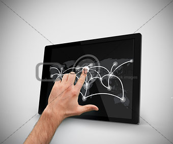 Hand touching at tablet pc