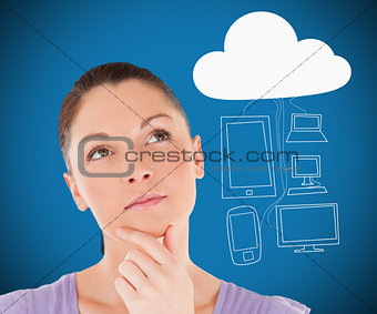 Woman considering cloud computing