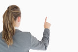 Businesswoman woman pointing from behind