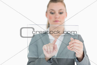 Woman touching on the pane