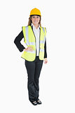 Woman in a suit wearing builder's clothes