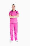 Doctor wearing pink scrubs