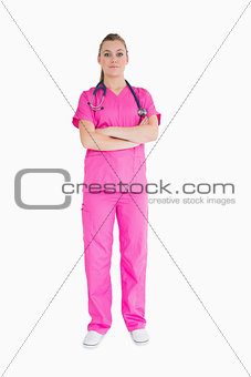 Doctor wearing pink scrubs