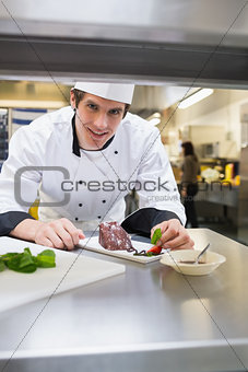 Chef putting mint on his plate