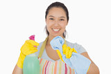 Happy woman wiping in front of her