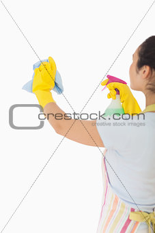 Woman cleaning wall