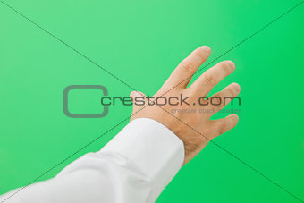 Open hand on green screen